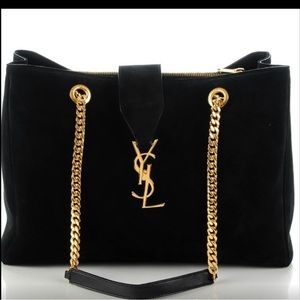 YSL Suede Monogram Cassandre Shopper Black